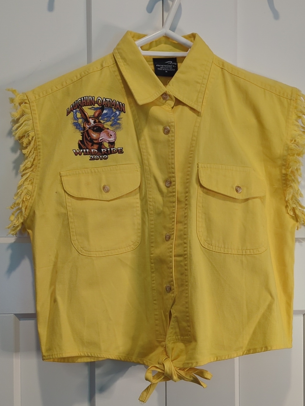 Yellow Sleeveless Fringe Tie-Front  Shirt  Laughlin -Oatman Wild Ride Size M